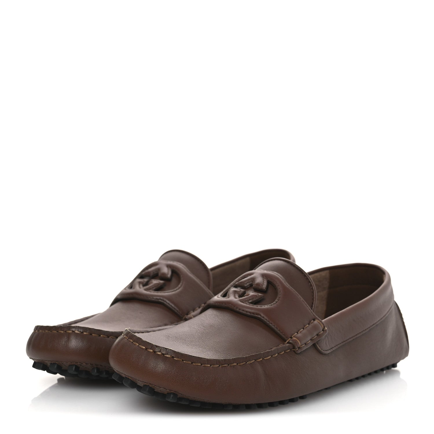Gucci Soft Clove Calfskin GG Supreme Monogram Mens Interlocking G Driver Loafers 8 Brown 4 of 13