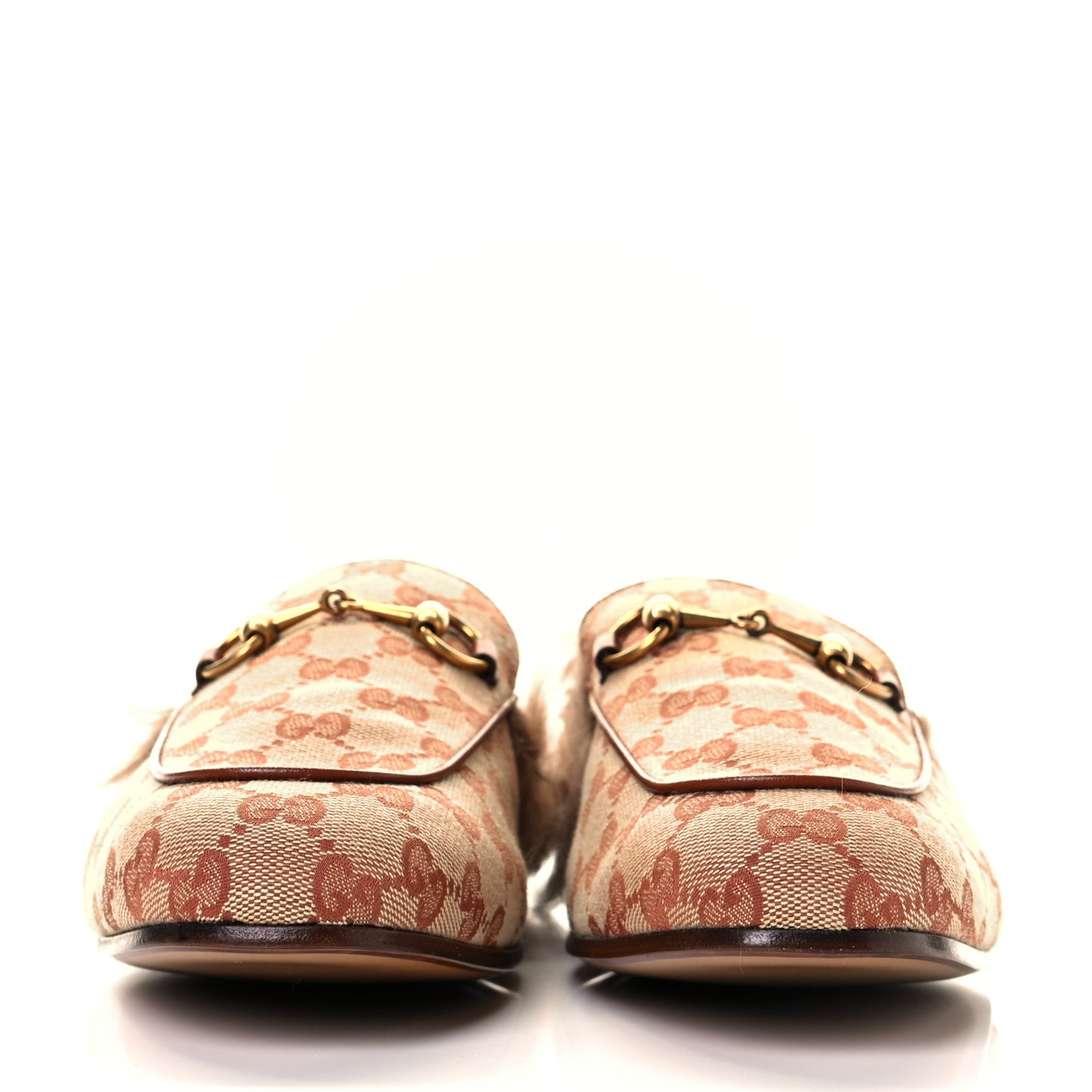 GG Monogram Fur Mens Princetown Slippers 7.5 Beige Ruggine Rust