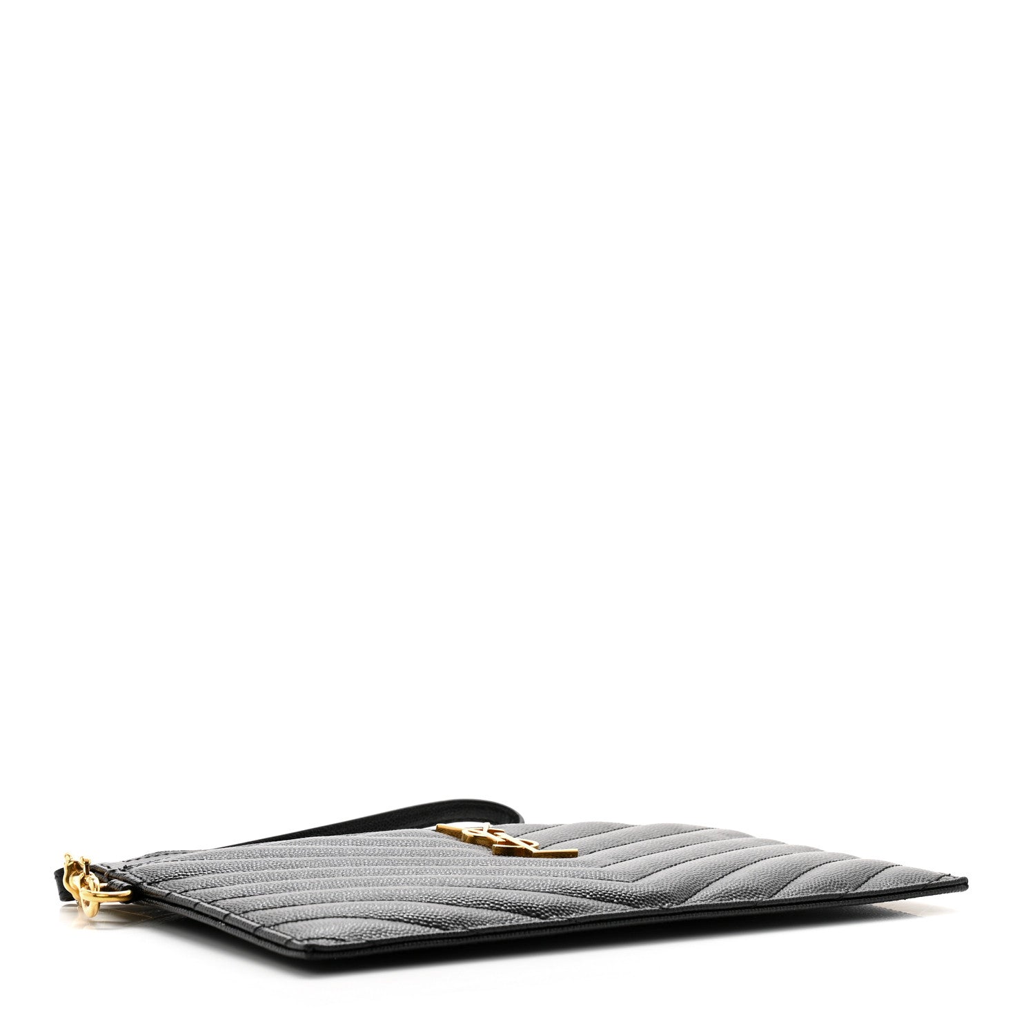 Saint Laurent Grain De Poudre Chevron Monogram Large Bill Pouch Black 4 of 12