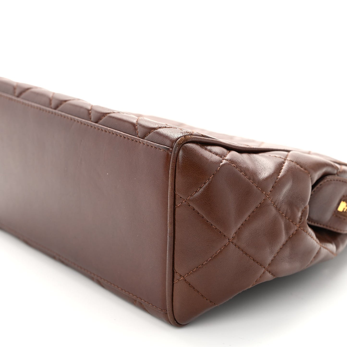 Lambskin Quilted CC Shoulder Bag Brown