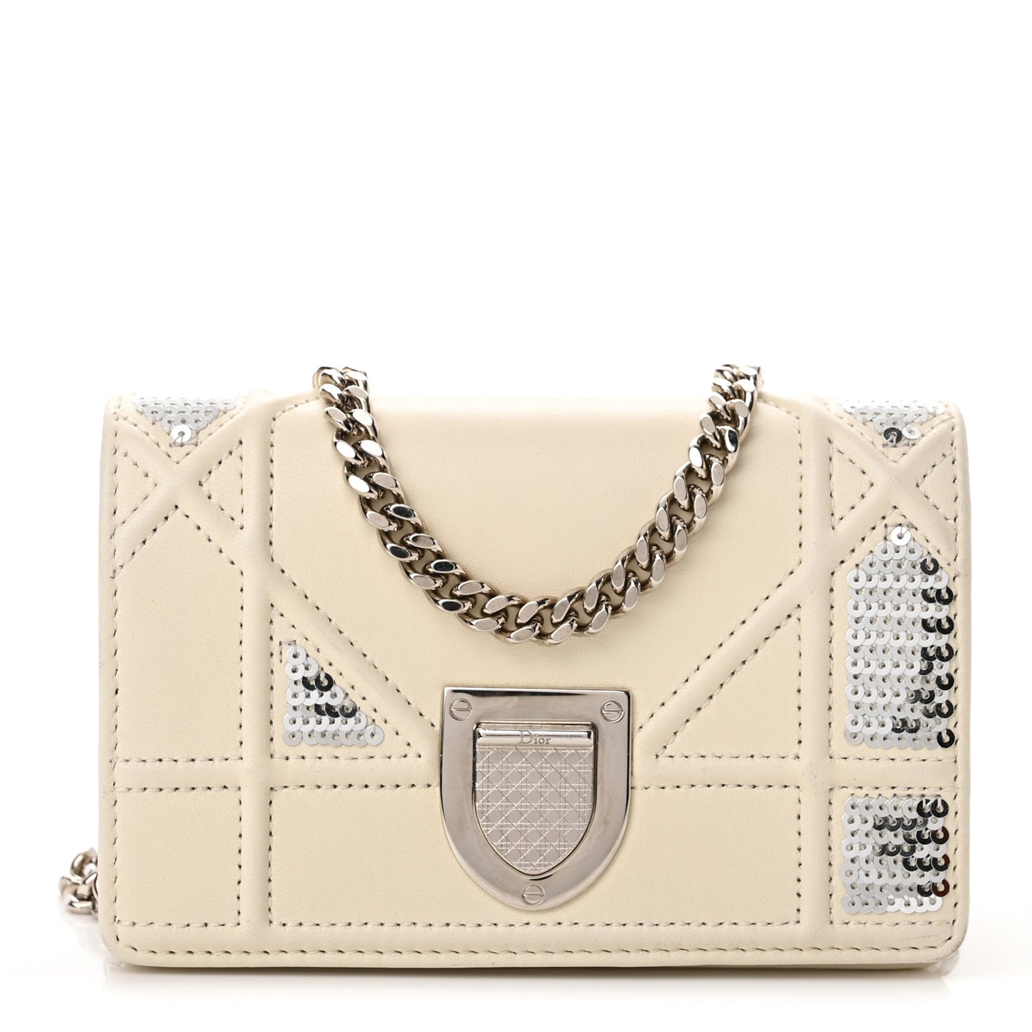 Lambskin Sequin Micro Diorama Flap Bag White