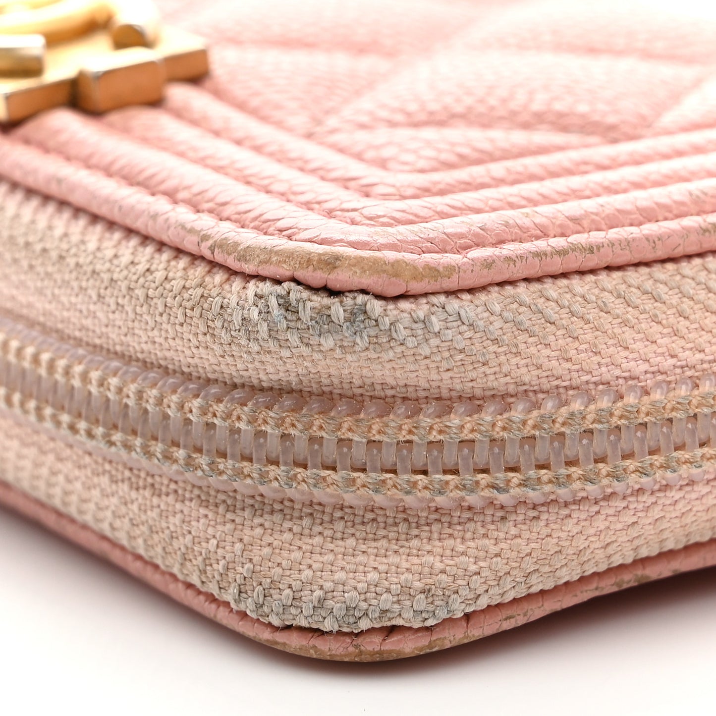 Caviar Quilted Boy Zip Around Coin Purse Wallet Light Pink