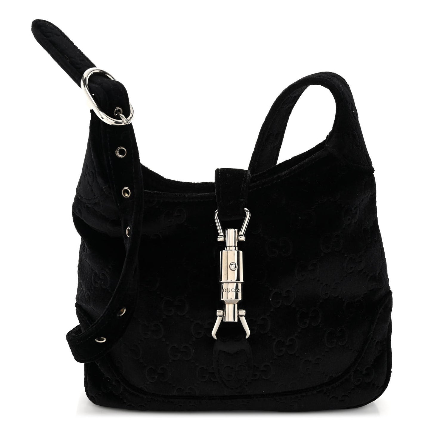 New Velvet Ashmir GG Monogram Small Jackie 1961 Hobo Black