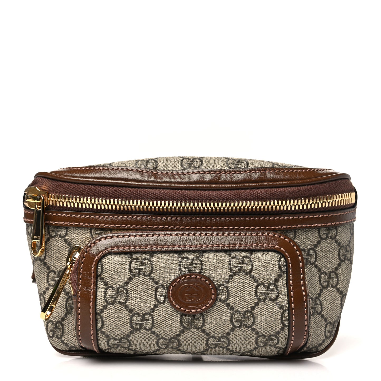 GG Supreme Monogram Textured Calfskin Retro Interlocking G Belt Bag Beige Ebony Brown Sugar