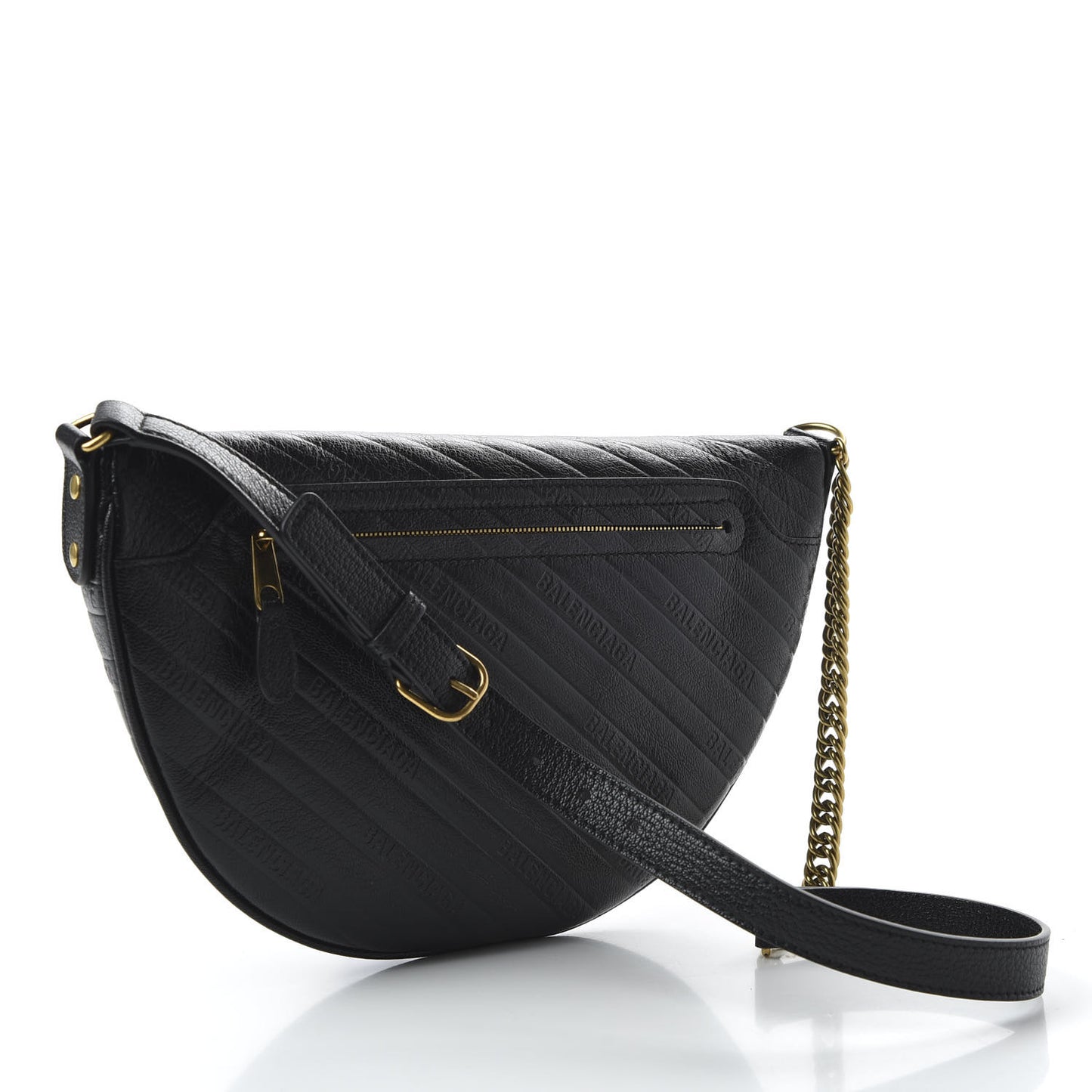 Shiny Goatskin Allover Logo Embossed XS Souvenir Belt Bag Black