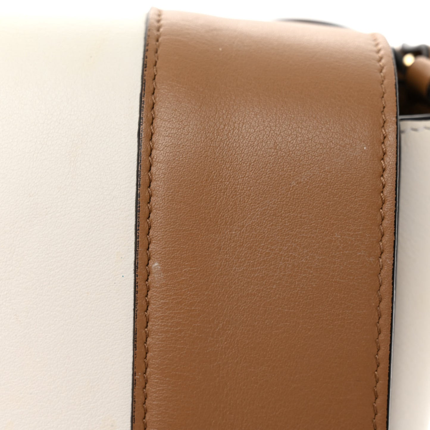 Shiny Smooth Calfskin Medium Frame Shoulder Bag Tan Optic White
