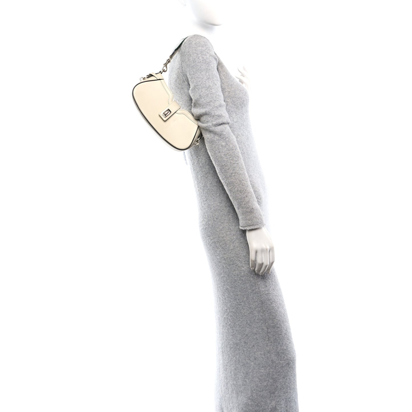 Calfskin Mini Moon Side Shoulder Bag Ivory