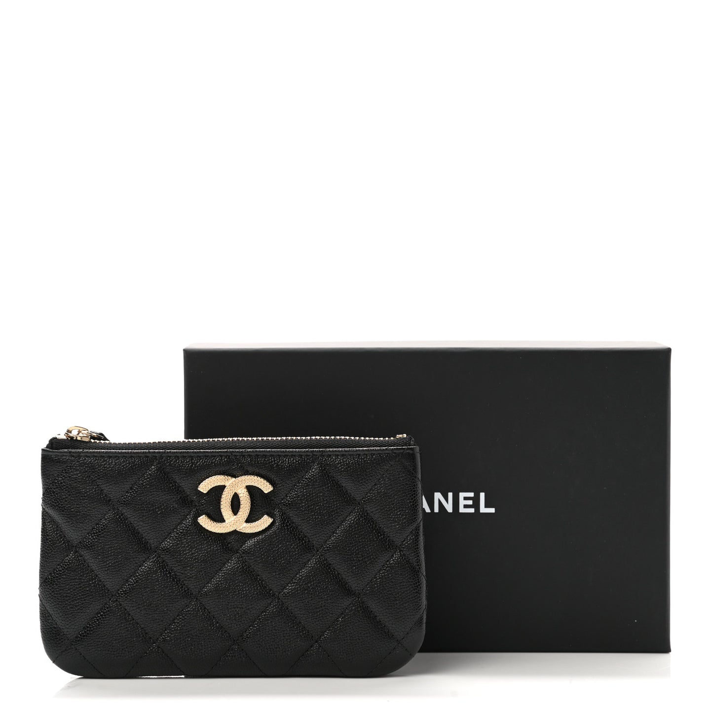 Caviar Quilted Studded CC Small Pouch Black