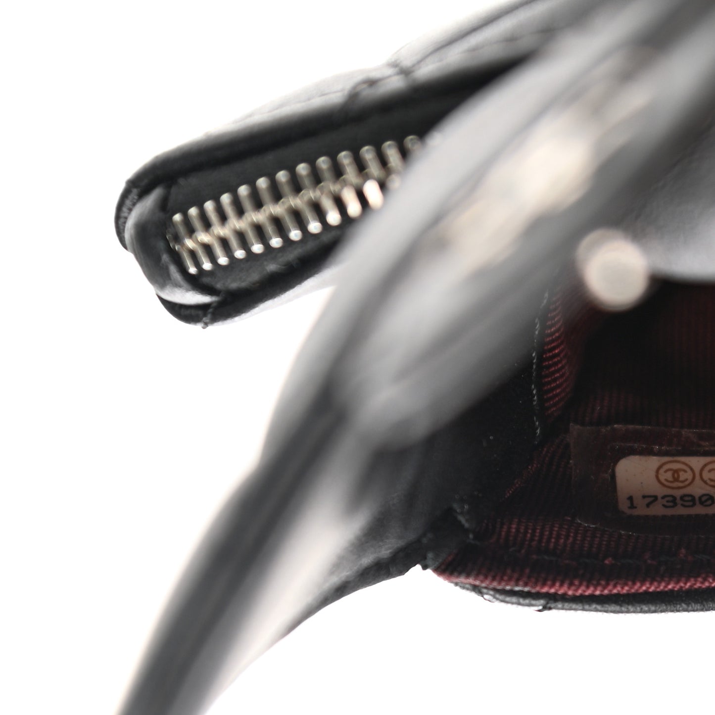 Lambskin Quilted Zip Card Holder Black