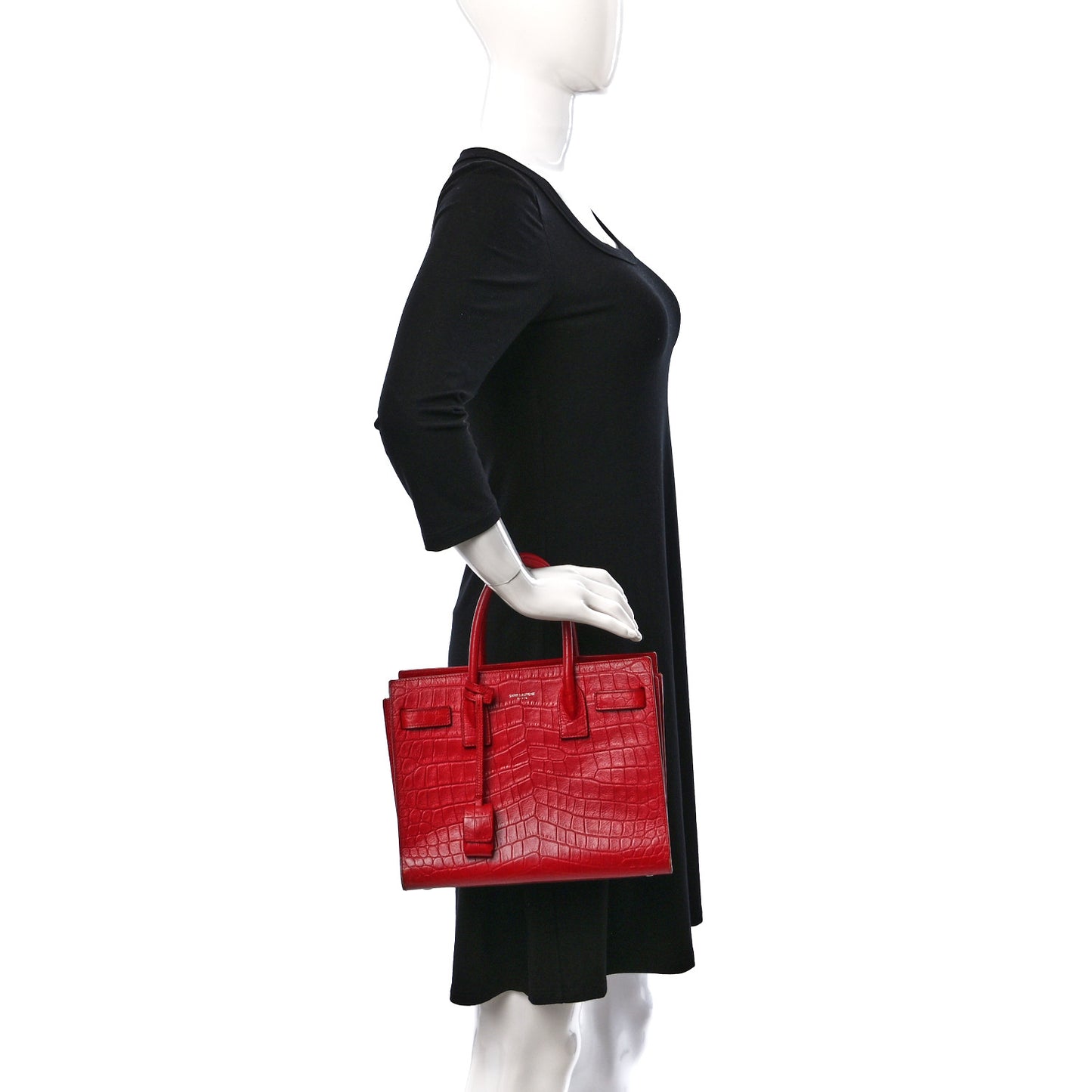 Calfskin Crocodile Embossed Baby Sac De Jour Red