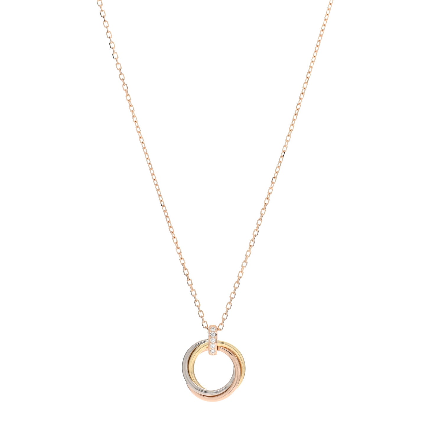18K Pink White Yellow Gold Diamond Trinity Pendant Necklace