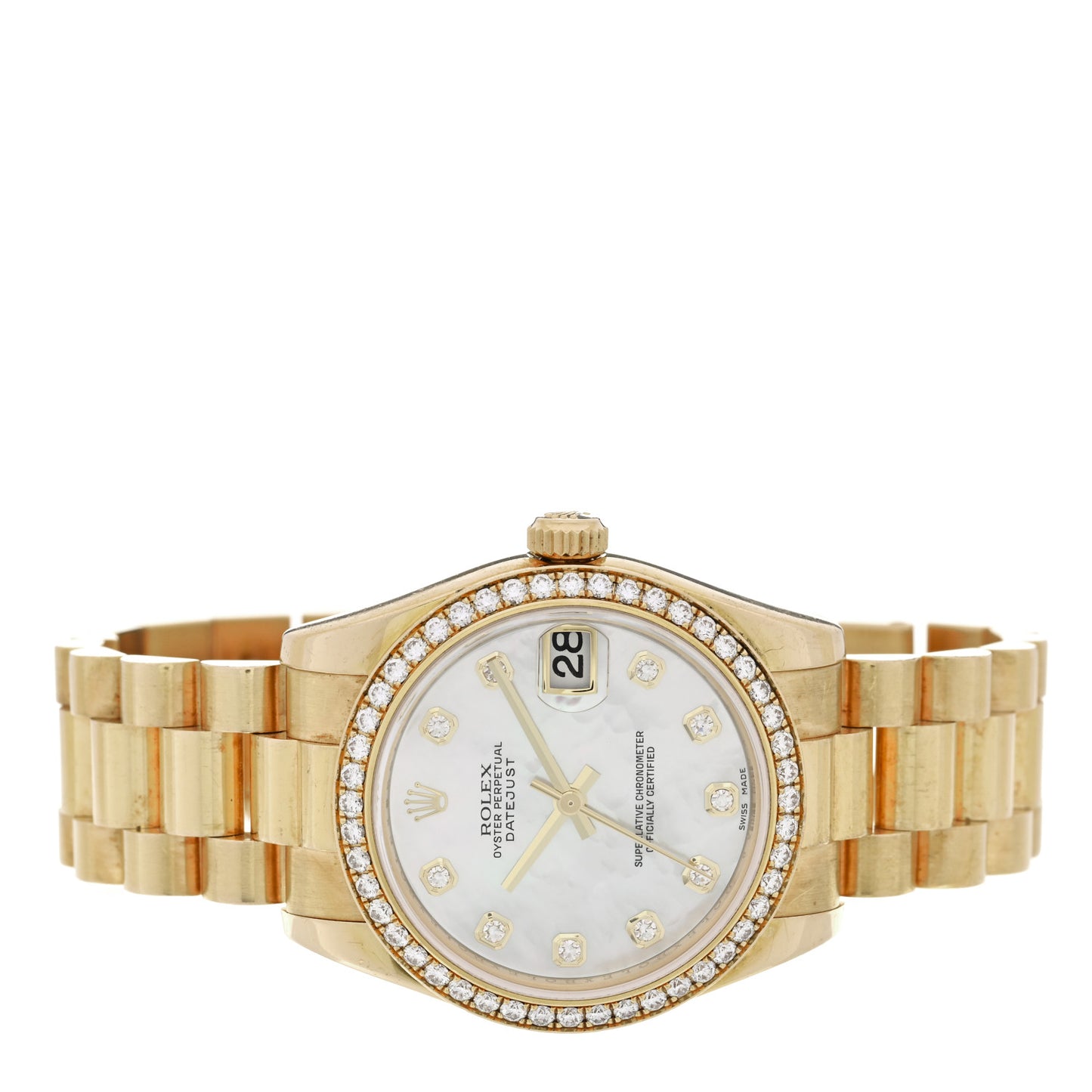 18K Yellow Gold Diamond Bezel Mother of Pearl 31mm Datejust President Watch 178288