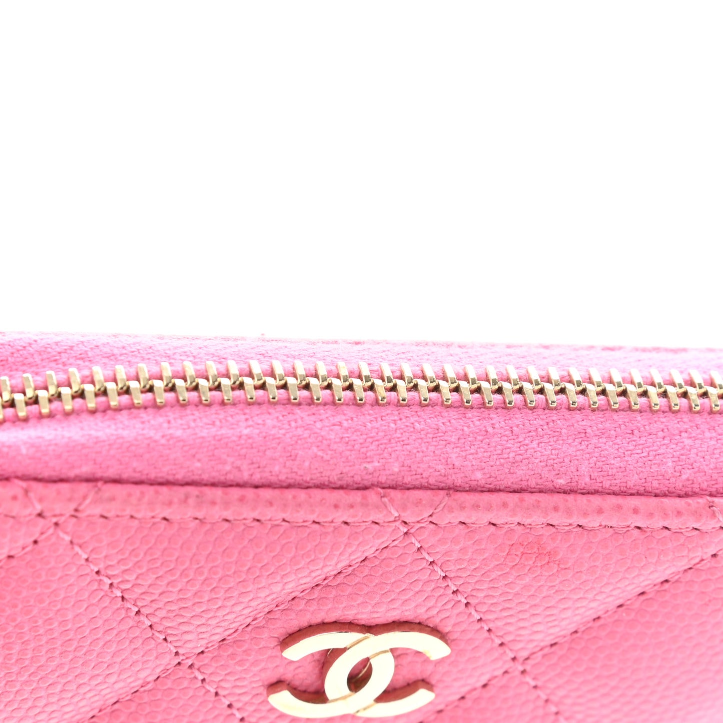 Caviar Quilted Zip Coin Purse Pink