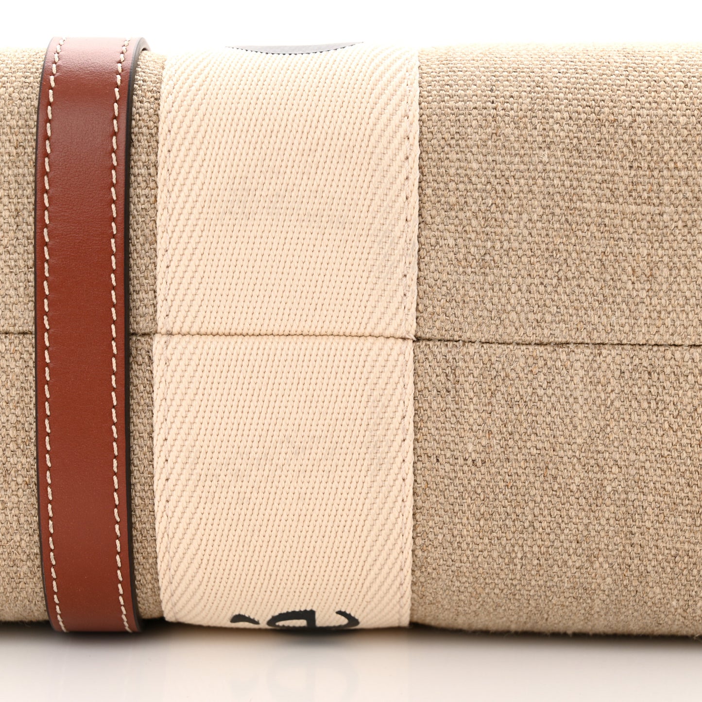 Linen Calfskin Medium Woody Ribbon Tote White Brown