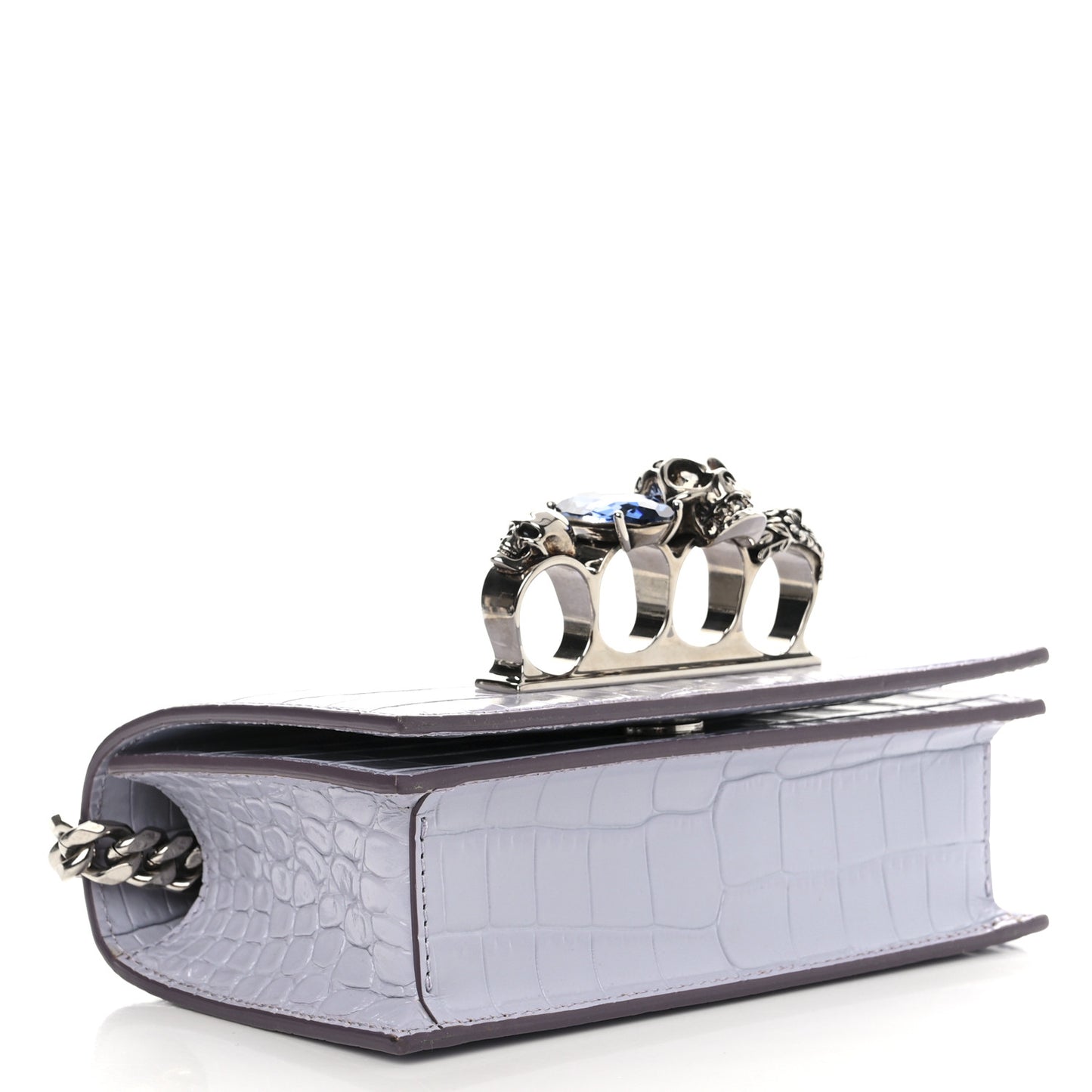 Shiny Crocodile Embossed Jeweled Satchel Lavender
