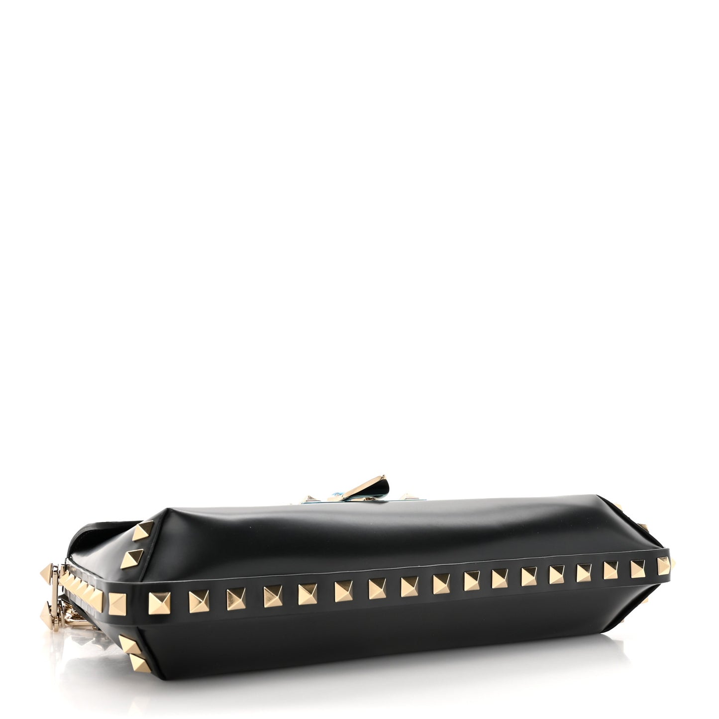 Brushed Calfskin Rockstud Flip Lock Chain Shoulder Bag Black