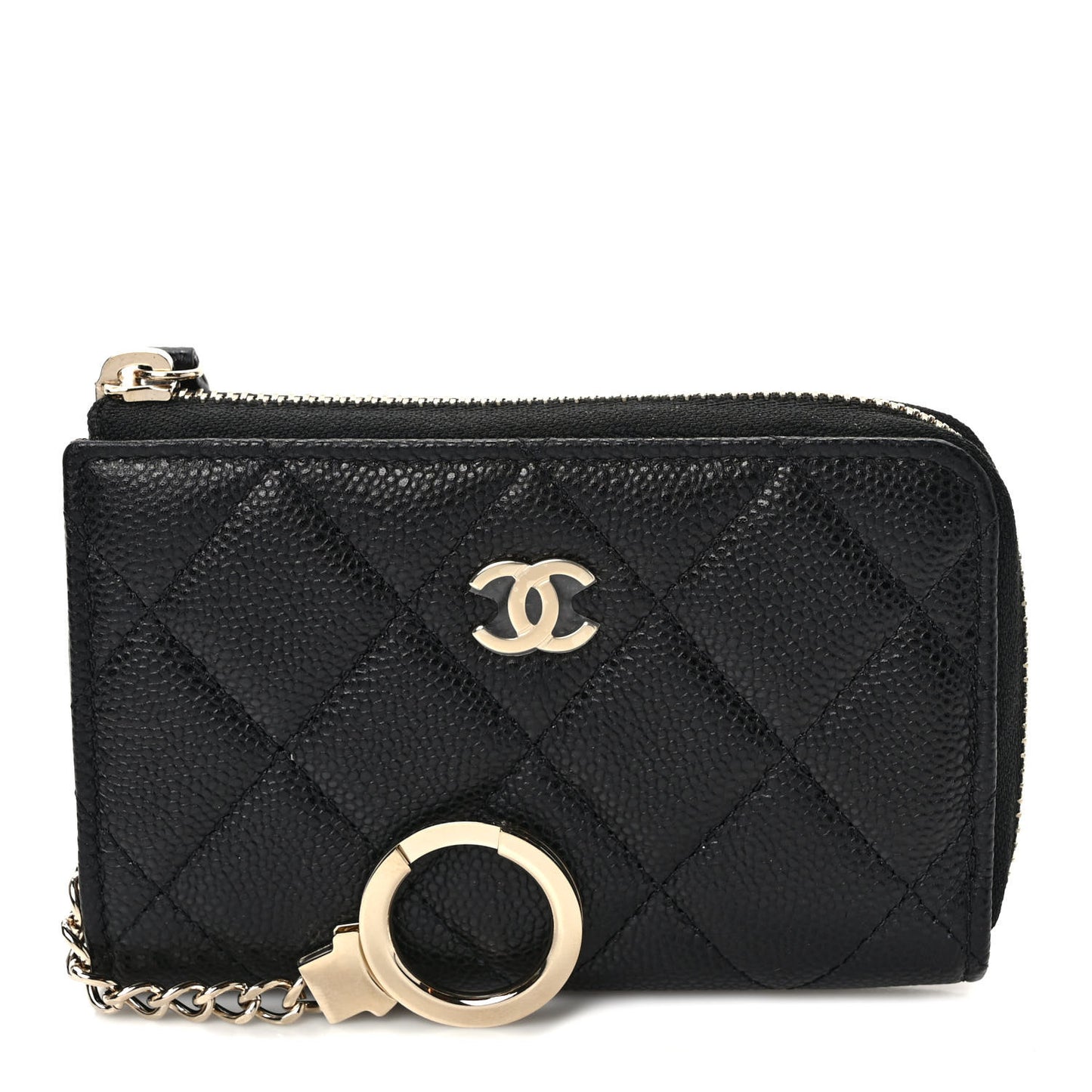 Caviar Quilted Zipped Key Holder Case Black
