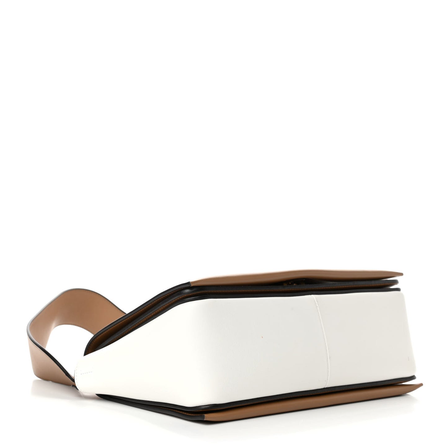 Shiny Smooth Calfskin Medium Frame Shoulder Bag Tan Optic White