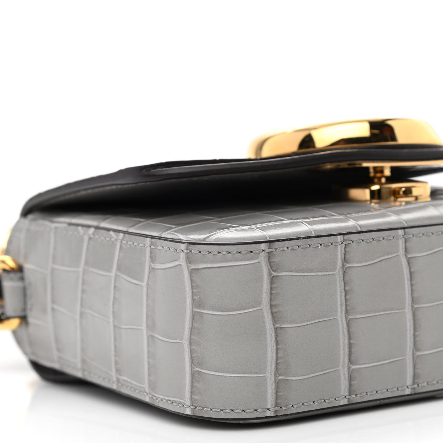 Crocodile Embossed Calfskin Mini C Double Carry Stormy Grey