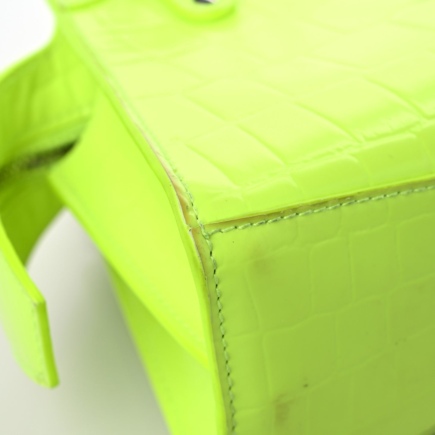 Semi Shiny Calfskin Crocodile Embossed Neo Classic Silver Hardware Mini City Fluo Yellow