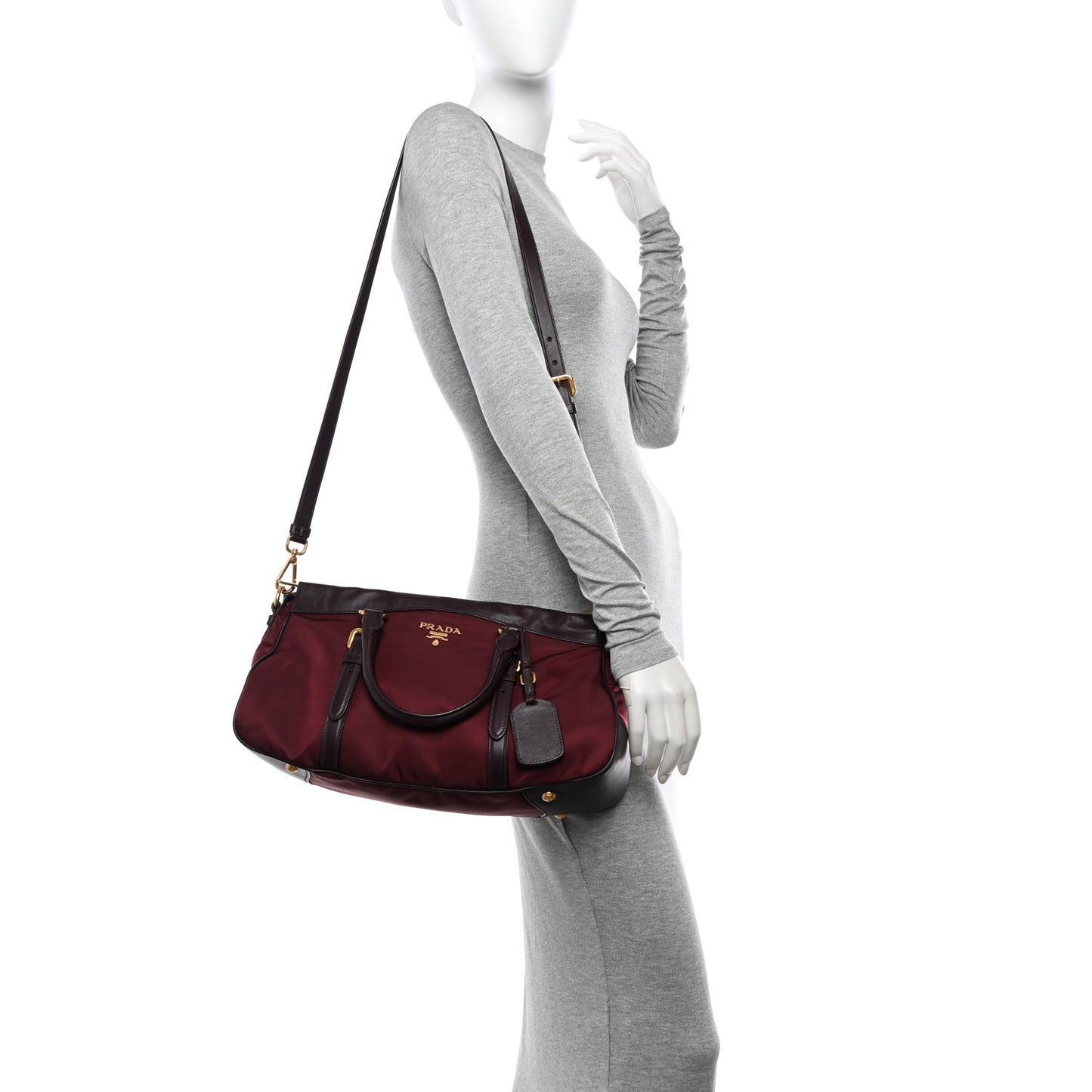 Nylon Tessuto Soft Calf Tote Granato