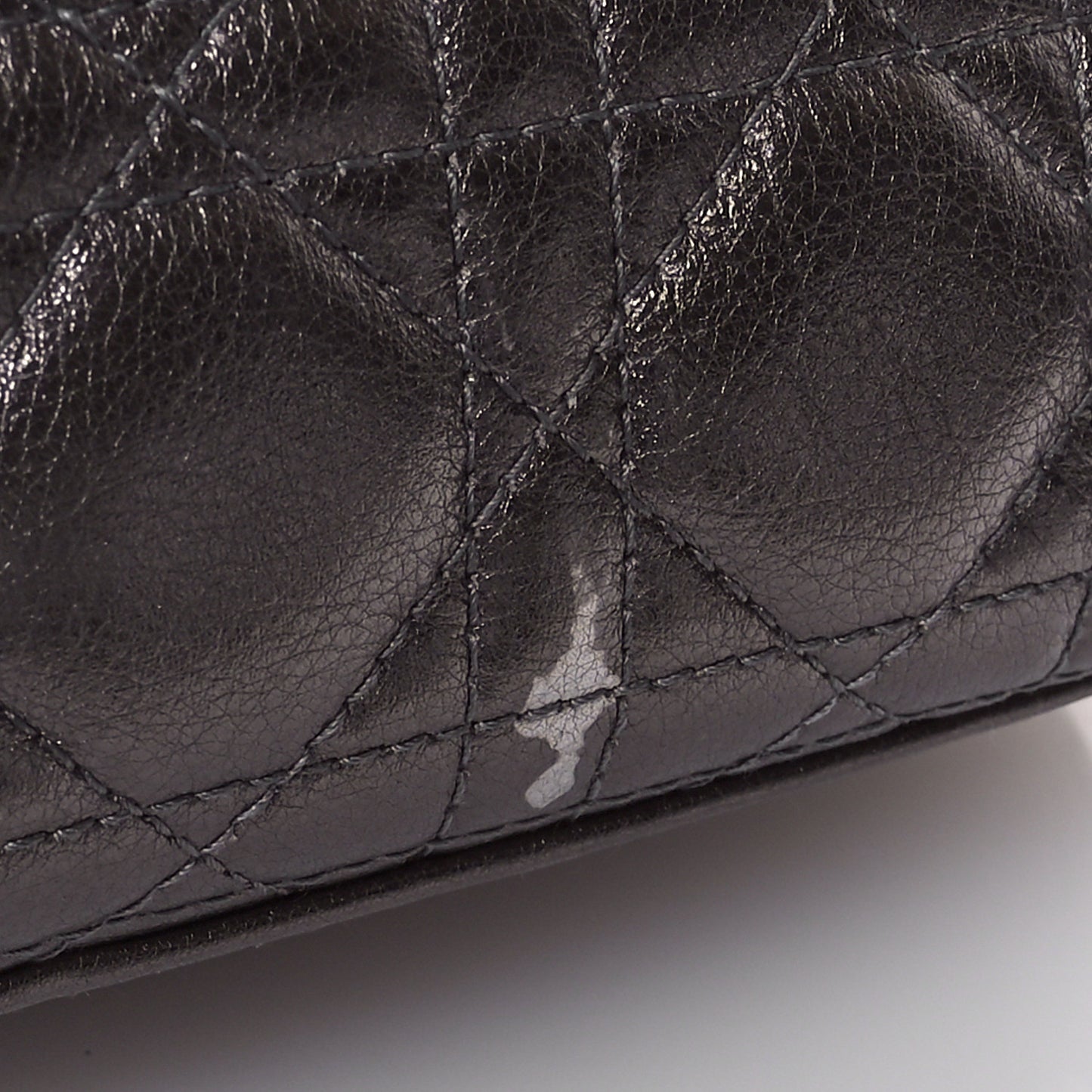Metallic Grained Calfskin Cannage Small Lady Dior Gunmetal
