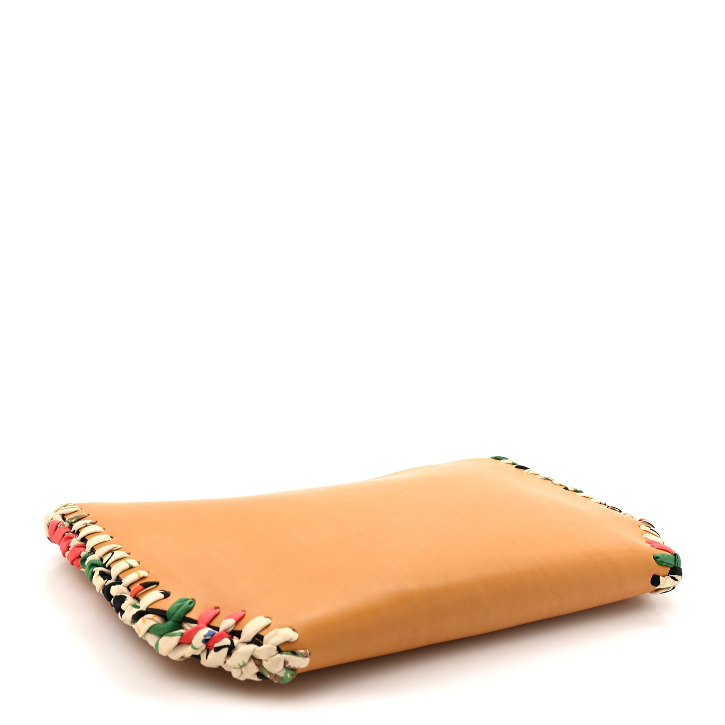 Lambskin Silk Trim Clutch Pouch Brown Multicolor