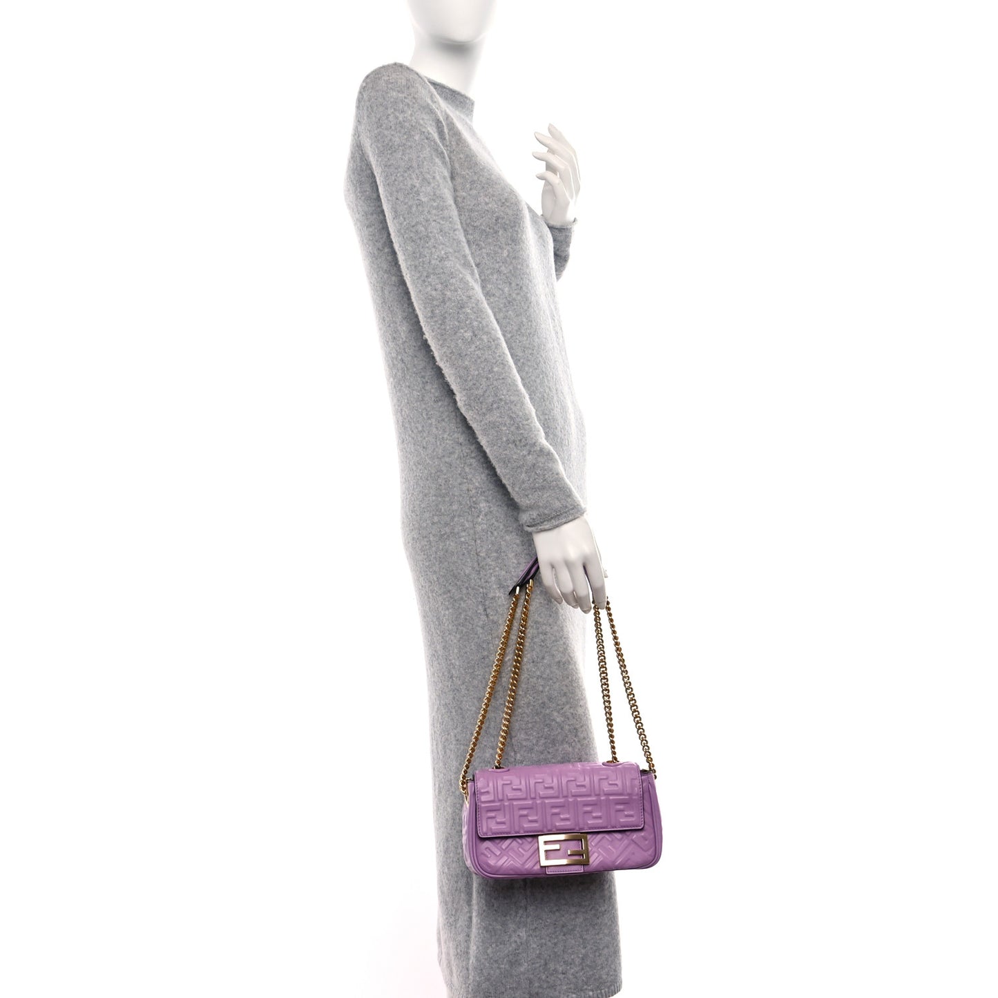 Nappa FF Embossed Small Midi Chain Baguette Violetta