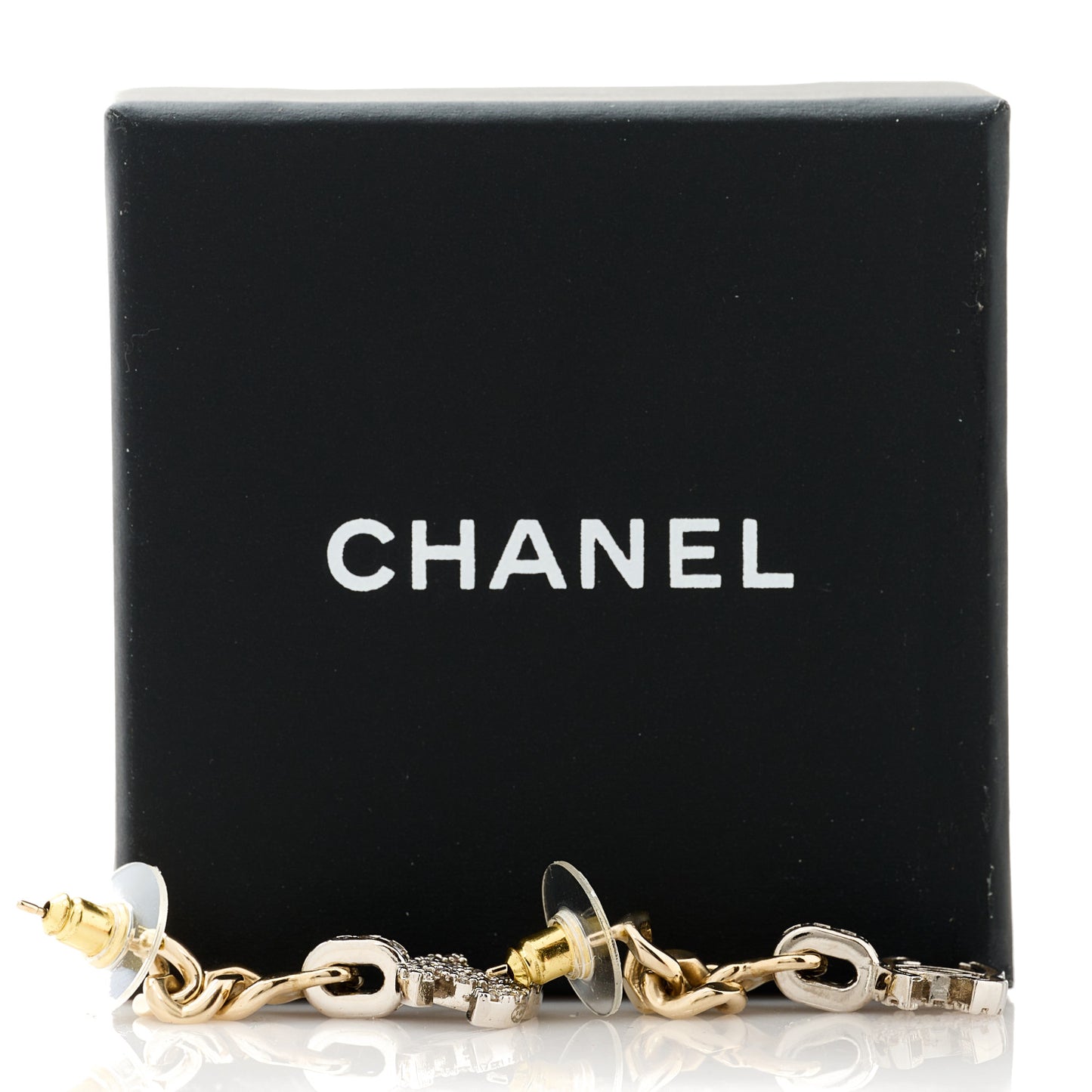Metal Crystal CC Chain Drop Earrings Gold
