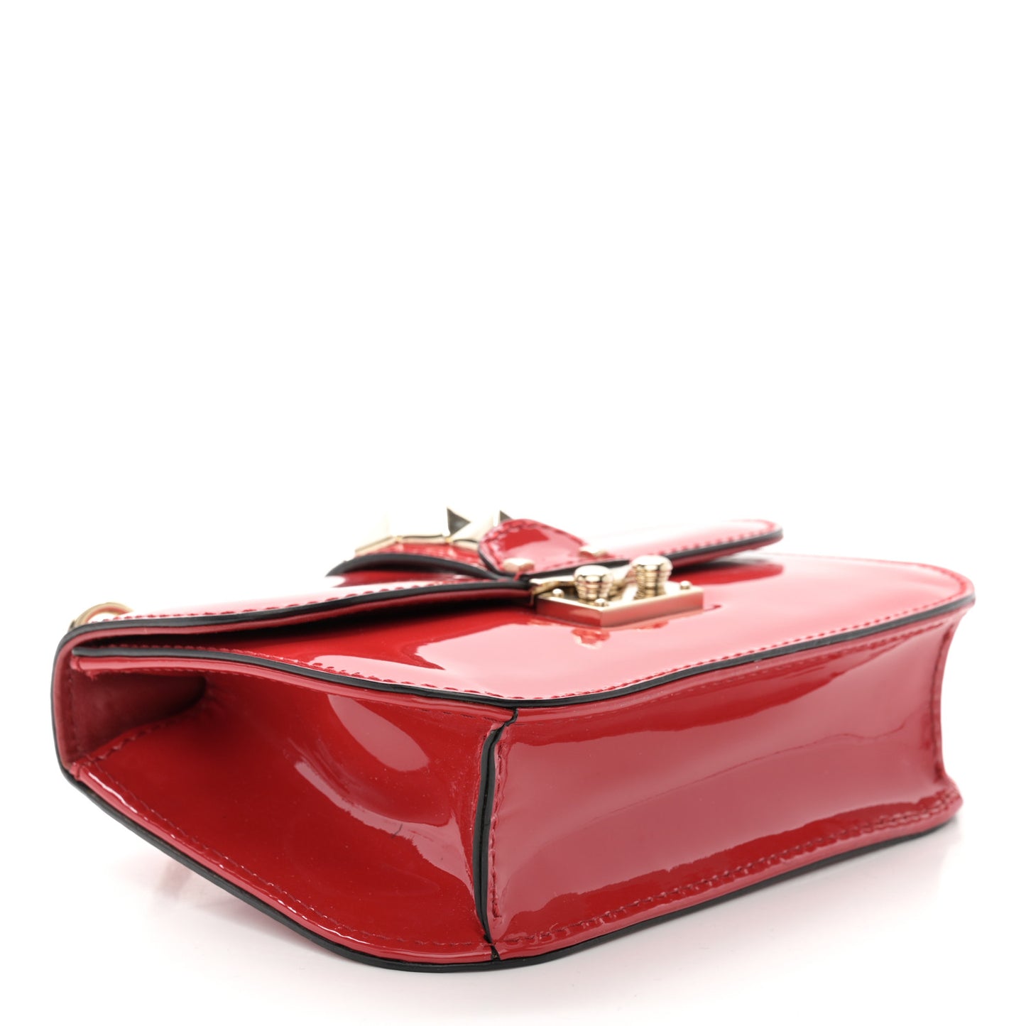 Patent Small Glam Lock Rockstud Flap Rosso Valentino