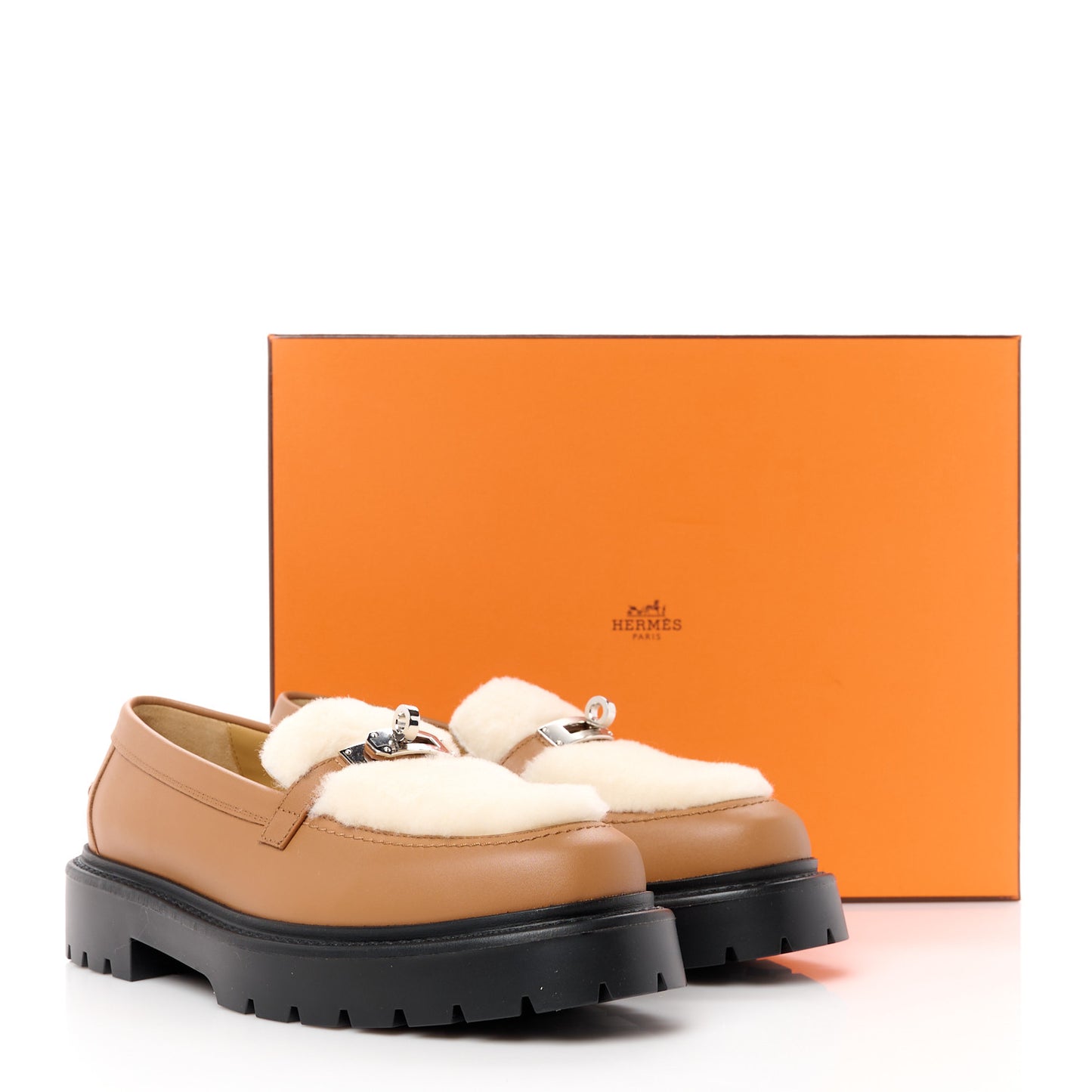 Calfskin Shearling Icone Loafers 37 Naturel