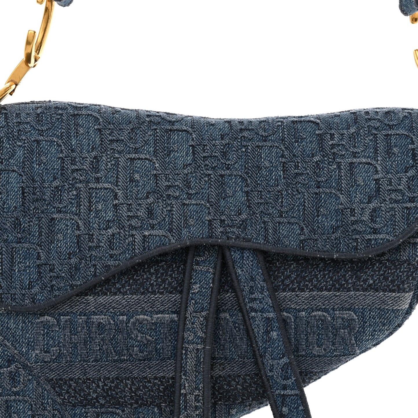 Oblique Embroidered Saddle Bag Denim Blue