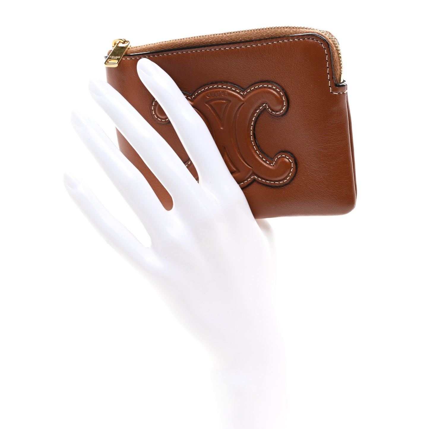Smooth Calfskin Cuir Triomphe Coin and Card Pouch With Hook Tan
