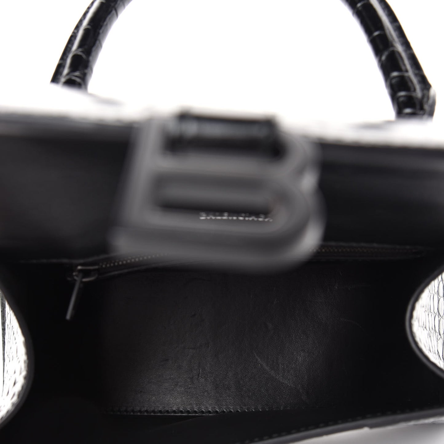 Shiny Calfskin Monochrome Crocodile Embossed Small Hourglass Top Handle Bag Black