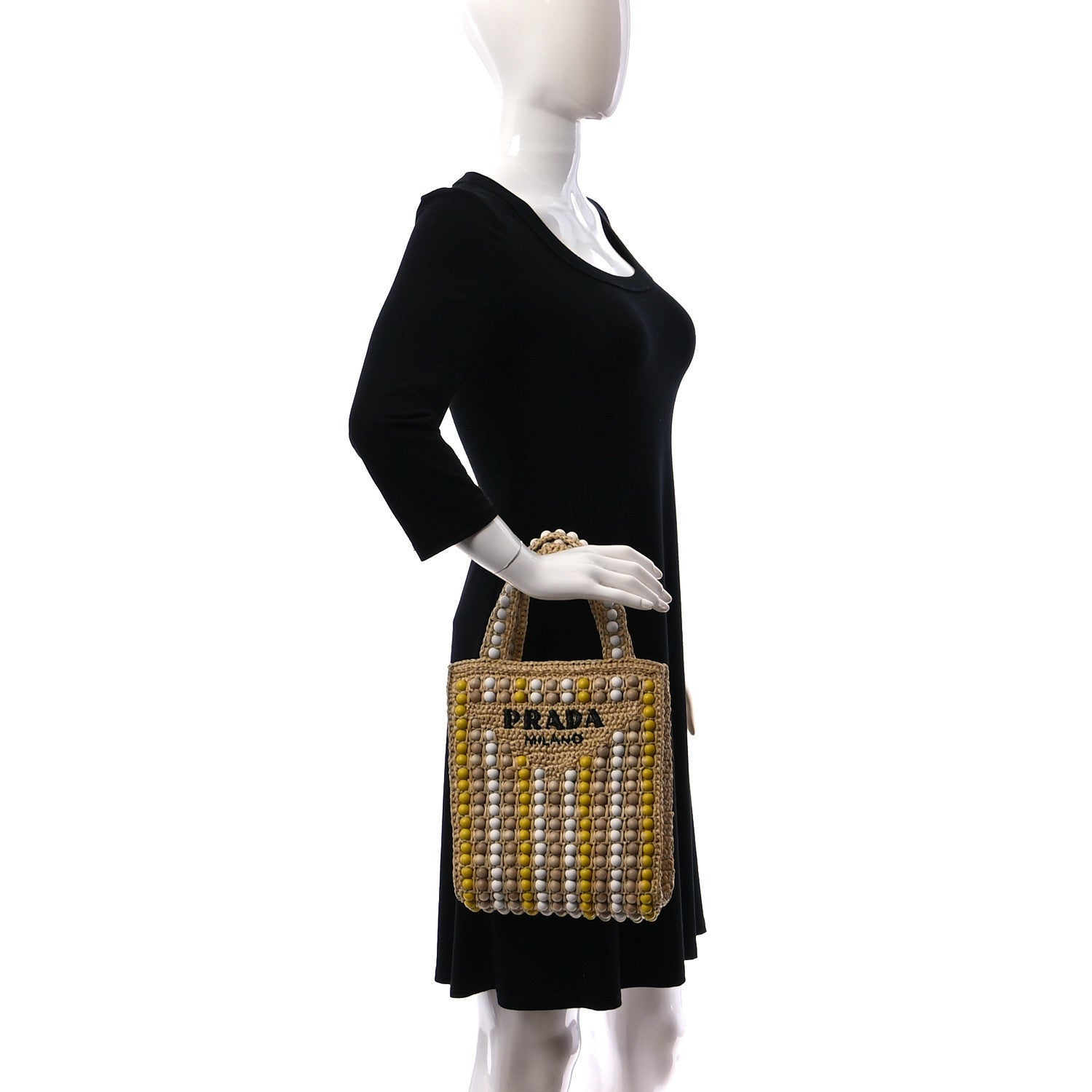 Prada Raffia Wood Bead Embroidered Logo Tote Bag Naturale 2 of 9