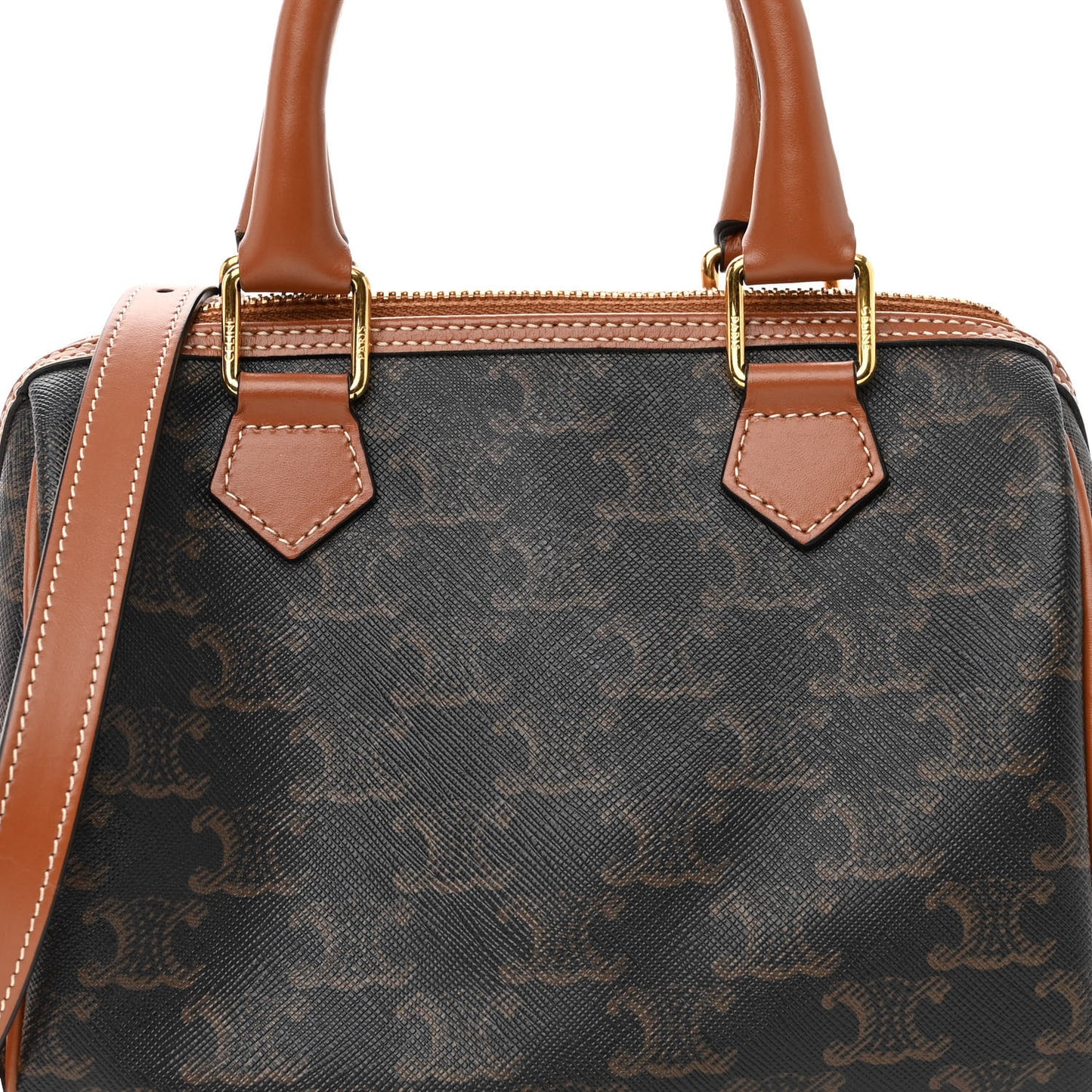 Triomphe Canvas Calfskin Small Boston Bag Tan