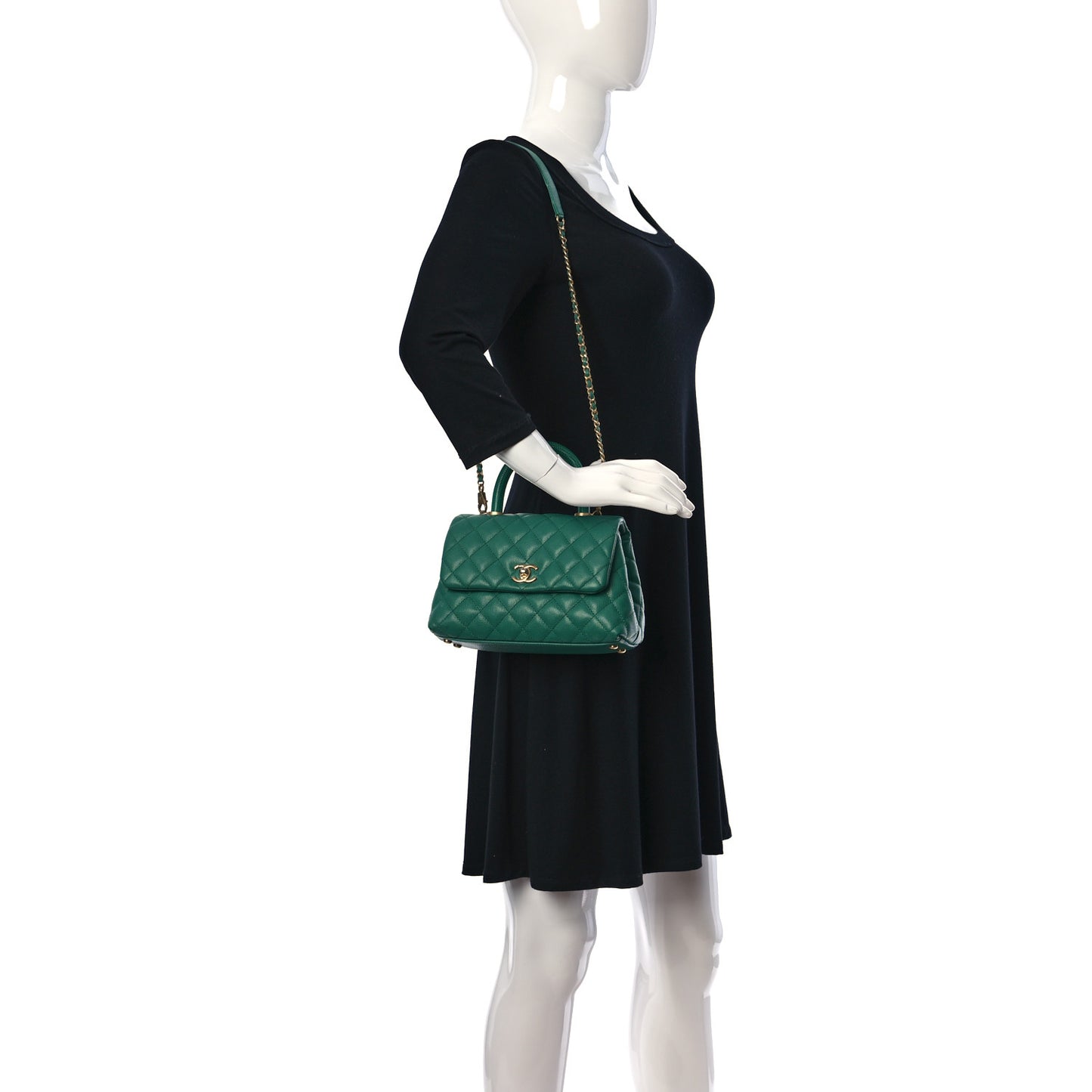 Caviar Lizard Quilted Mini Coco Handle Flap Green