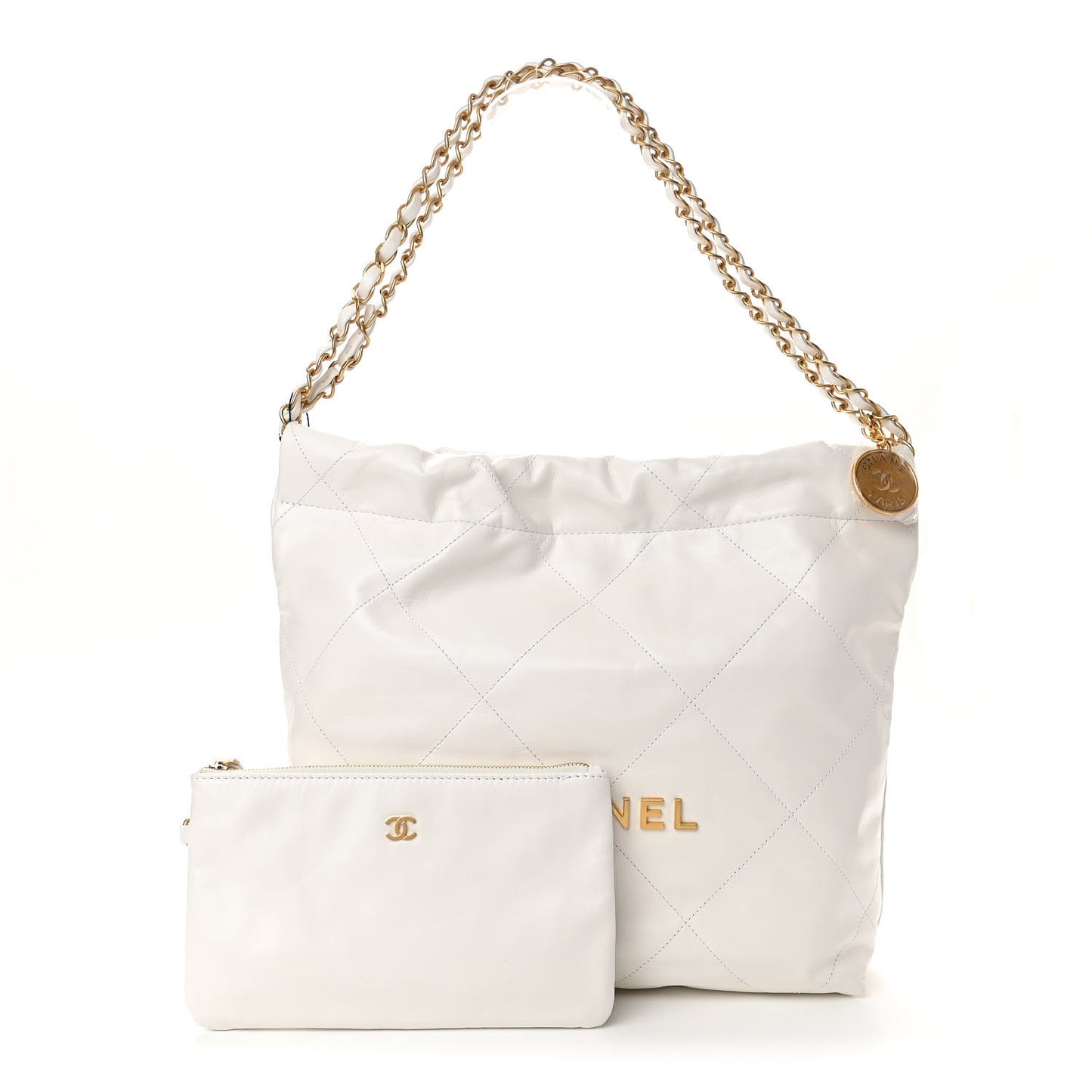 Shiny Calfskin Quilted Small Chanel 22 White