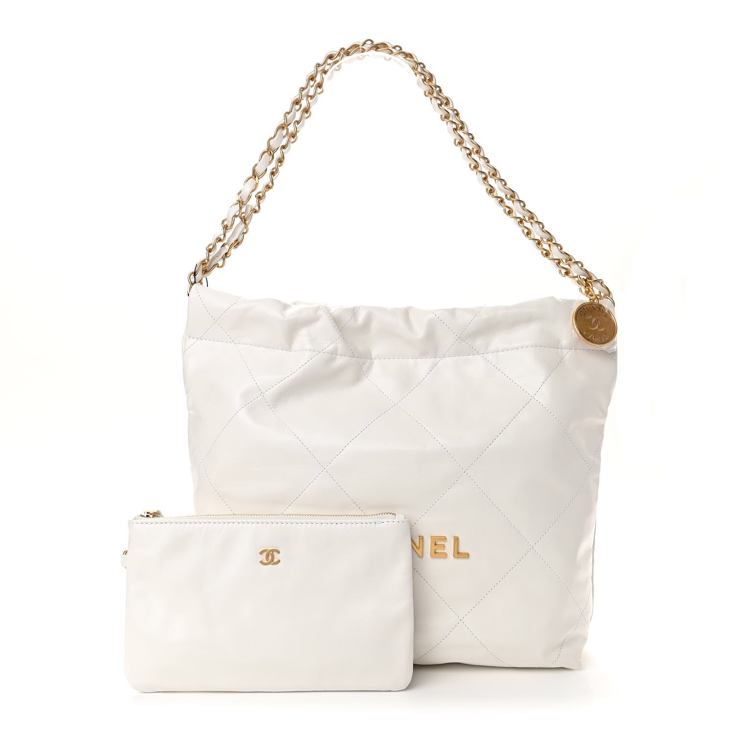 Chanel Shiny Calfskin Quilted Small Chanel 22 White 1 of 11