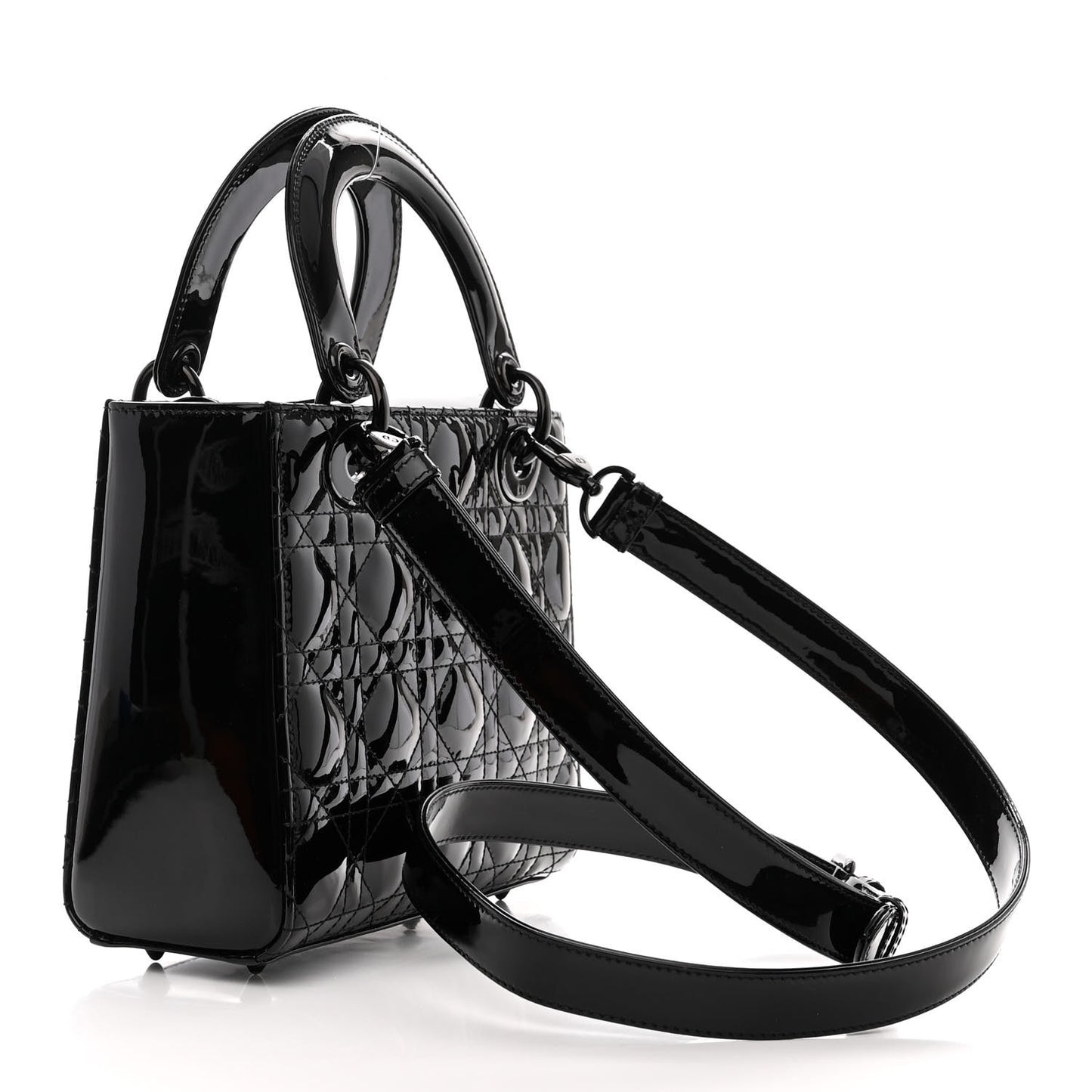 Ultraglossy Patent Cannage Small Lady Dior Black