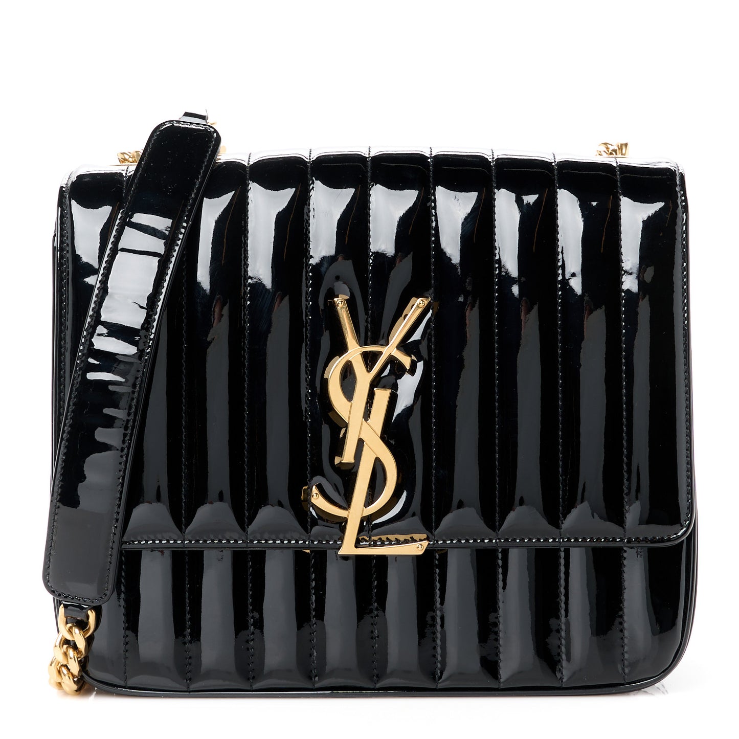 Patent Matelasse Monogram Large Vicky Chain Bag Black