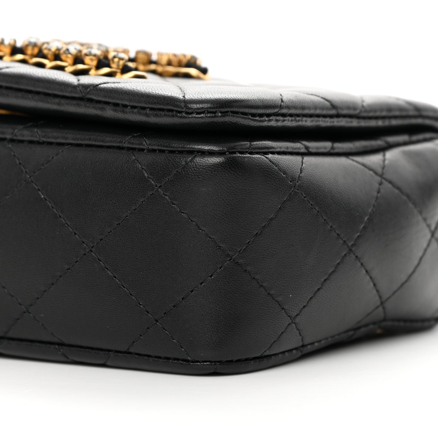 Lambskin Quilted Crystal CC Mini Flap Black
