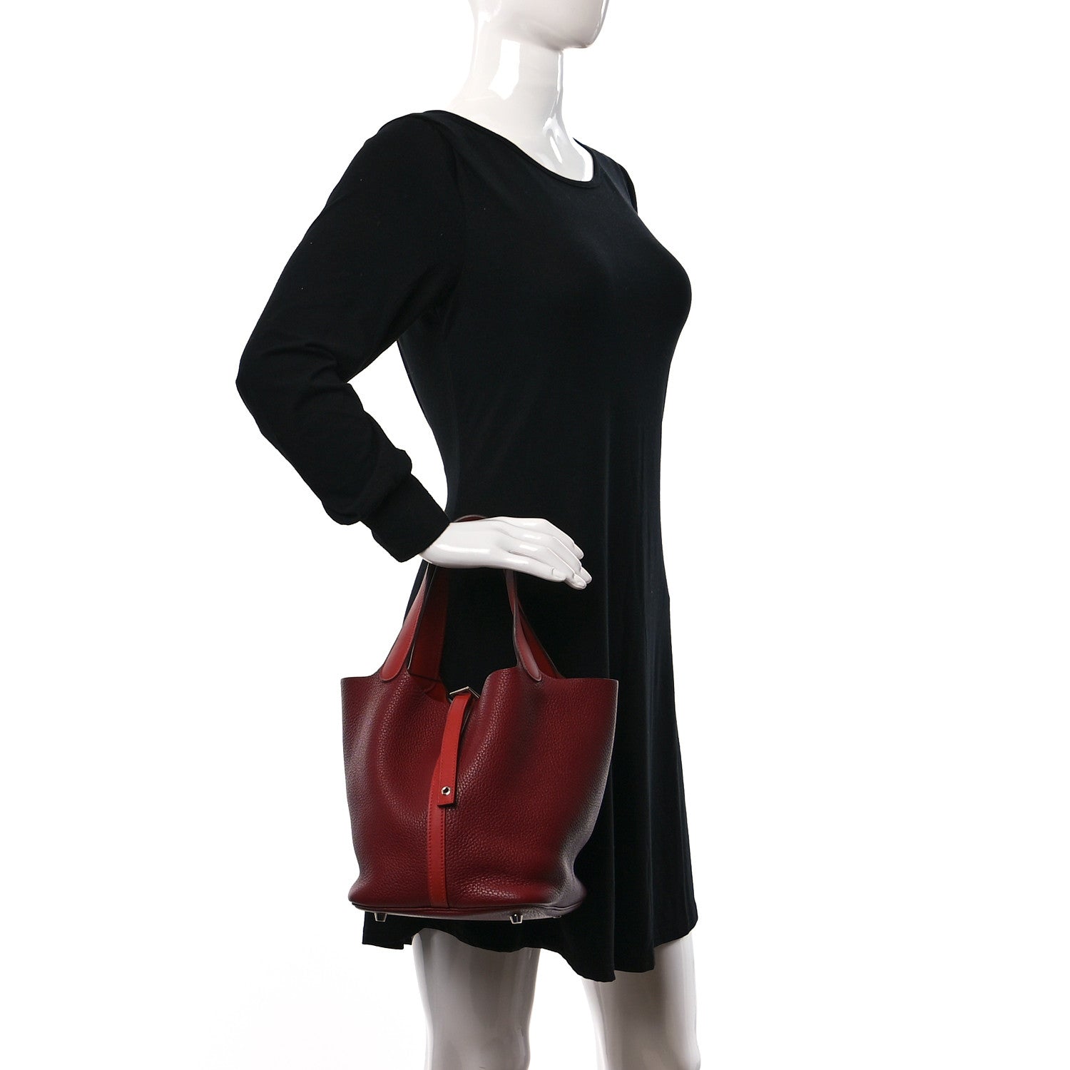 Hermes Taurillon Clemence Swift Picotin Lock 22 MM Rouge H Brique 2 of 9