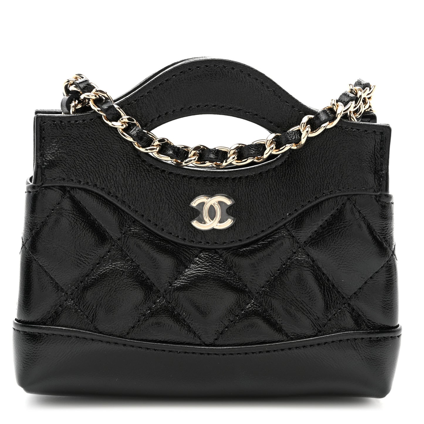 Shiny Lambskin Quilted Micro 31 Clutch With Chain Black