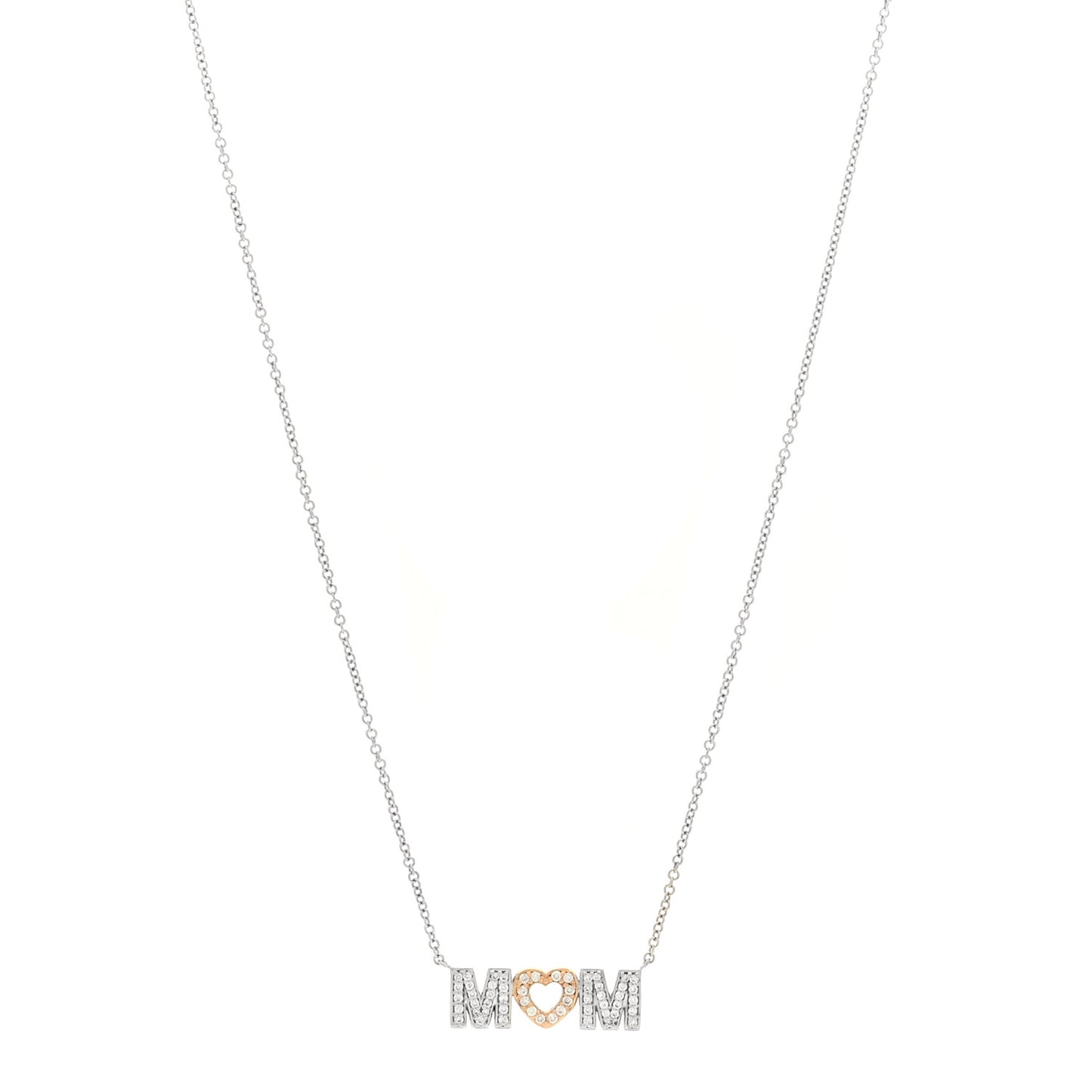 18K White Rose Gold Diamond MOM Pendant Necklace