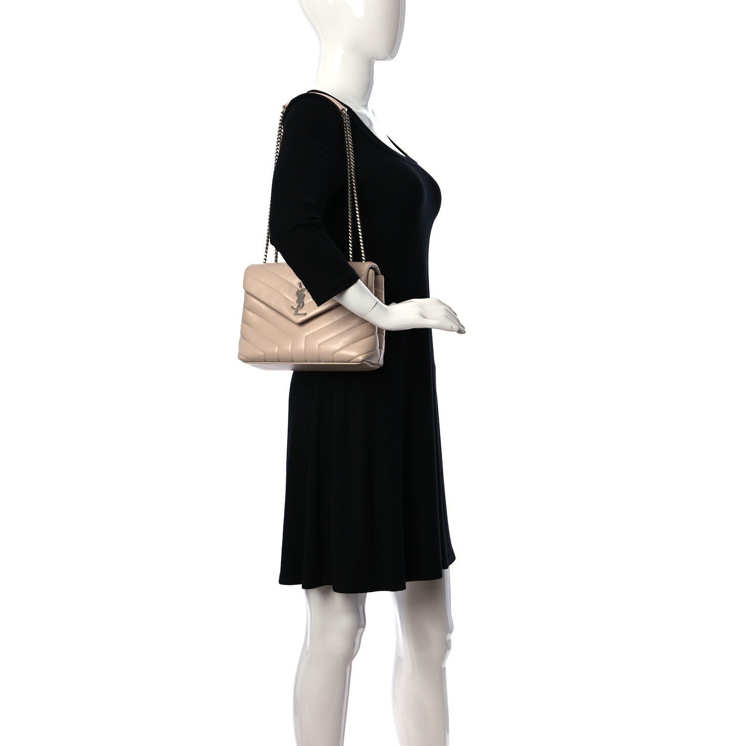 Saint Laurent Calfskin Y Quilted Monogram Small Loulou Chain Satchel Rose Antic 2 of 12