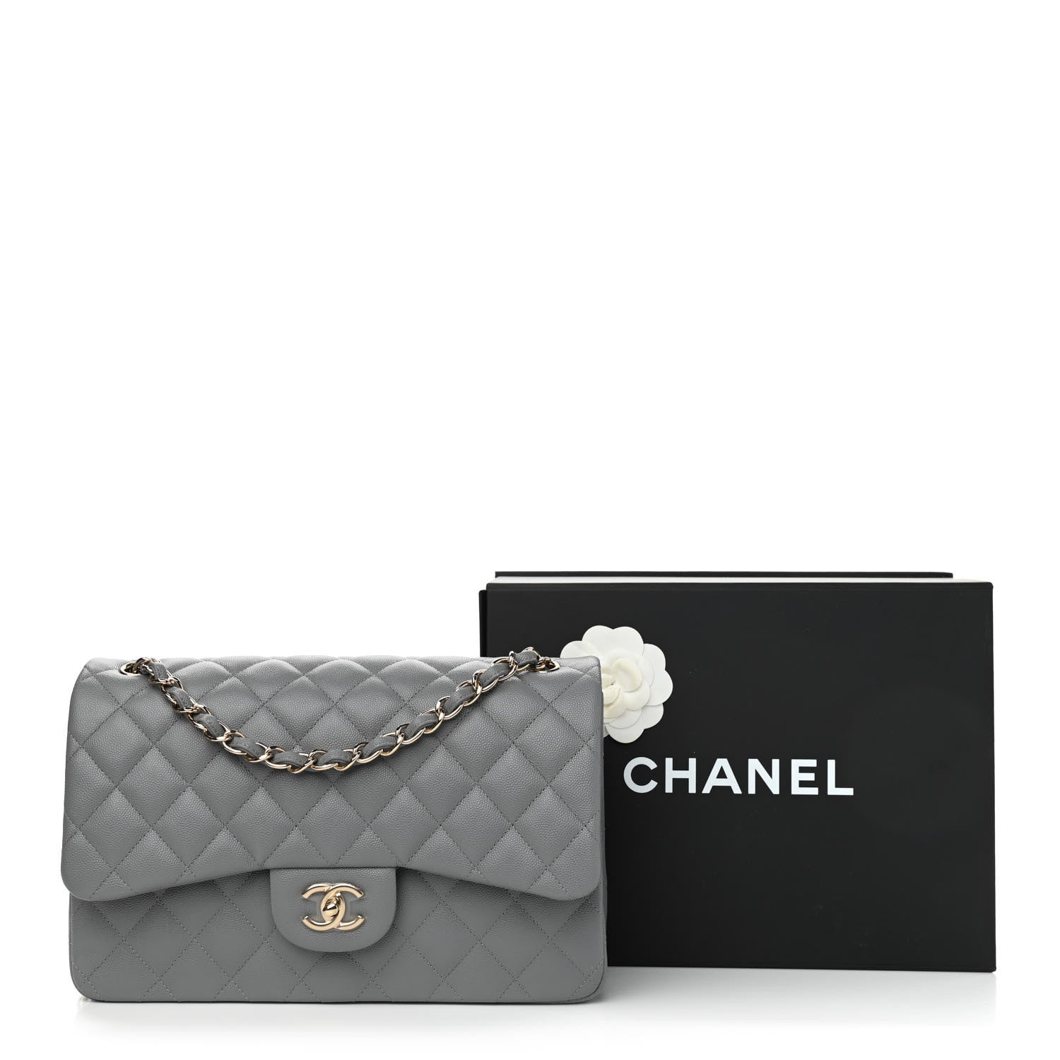 Chanel Caviar Quilted Jumbo Double Flap Grey 13 of 13