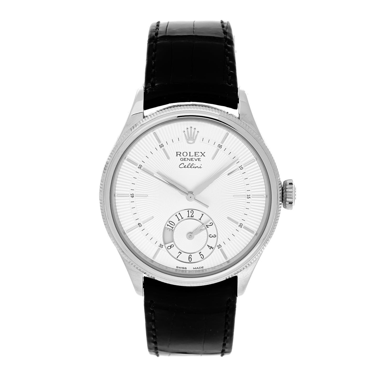 18K White Gold Alligator 39mm Cellini Dual Time Watch White 50529