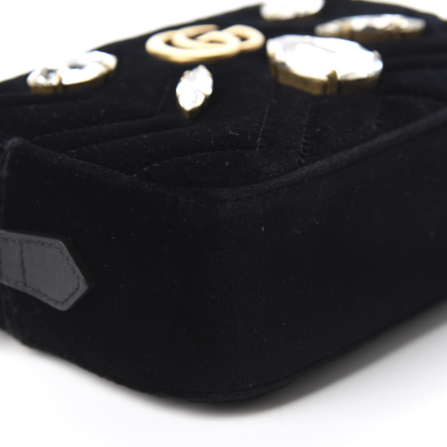 Velvet Matelasse Marquise Crystals Mini GG Marmont Chain Shoulder Bag Black