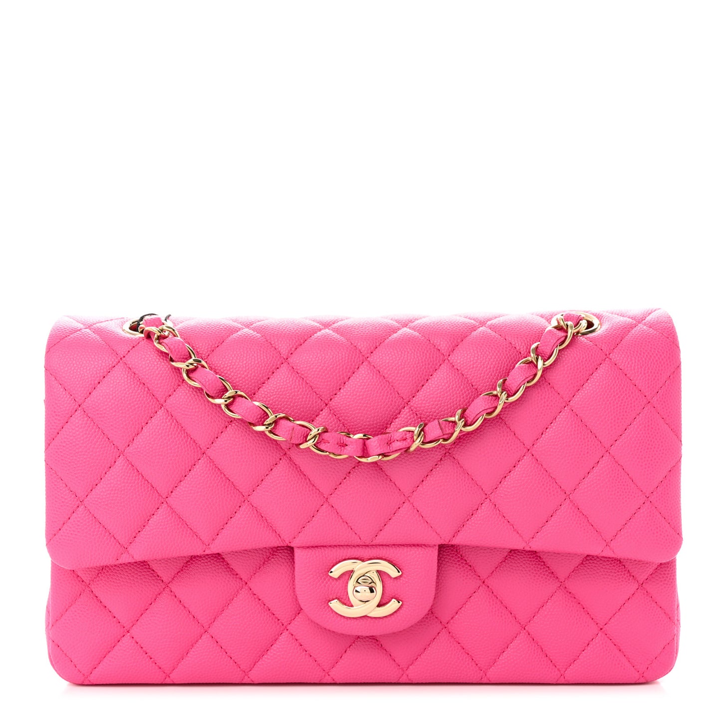 Caviar Quilted Medium Double Flap Dark Pink